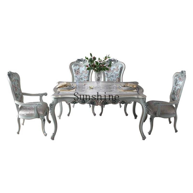 

Palace French dining table and chairs combination carved European-style villa beech frame