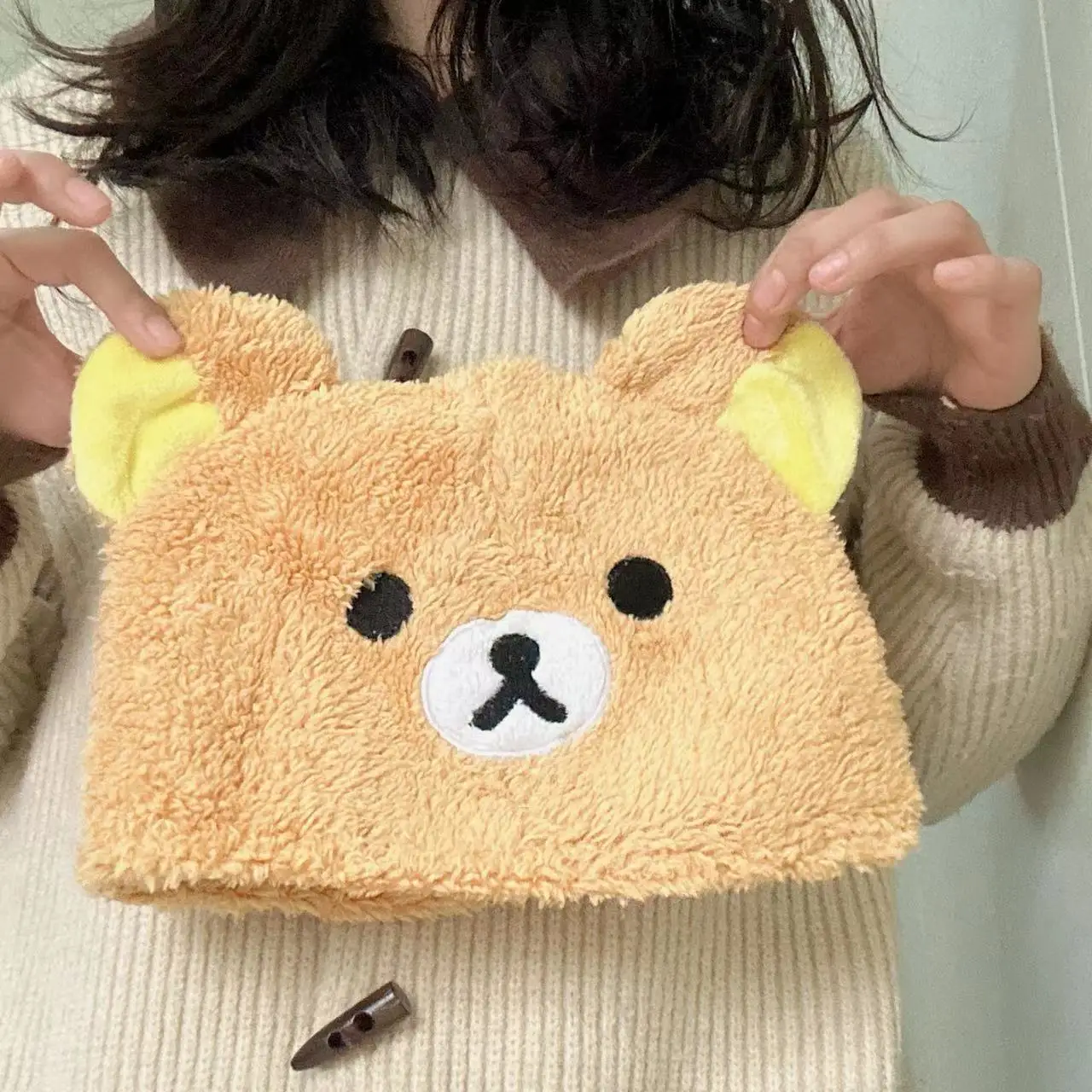 Rilakkumas pluszowa czapka niedźwiedź zimowy czapka utrzymująca ciepło kreskówka dorosłych dzieci słodkie jagnięce M (56-58cm)