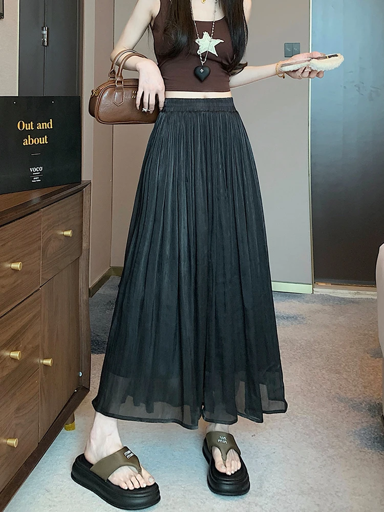 الحرير الجليد بنطال ذو قصة أرجل واسعة المرأة ربيع الخريف رقيقة عادية فضفاض ثنى الحماية من الشمس تسع نقاط تنورة السراويل تخفيف Sle