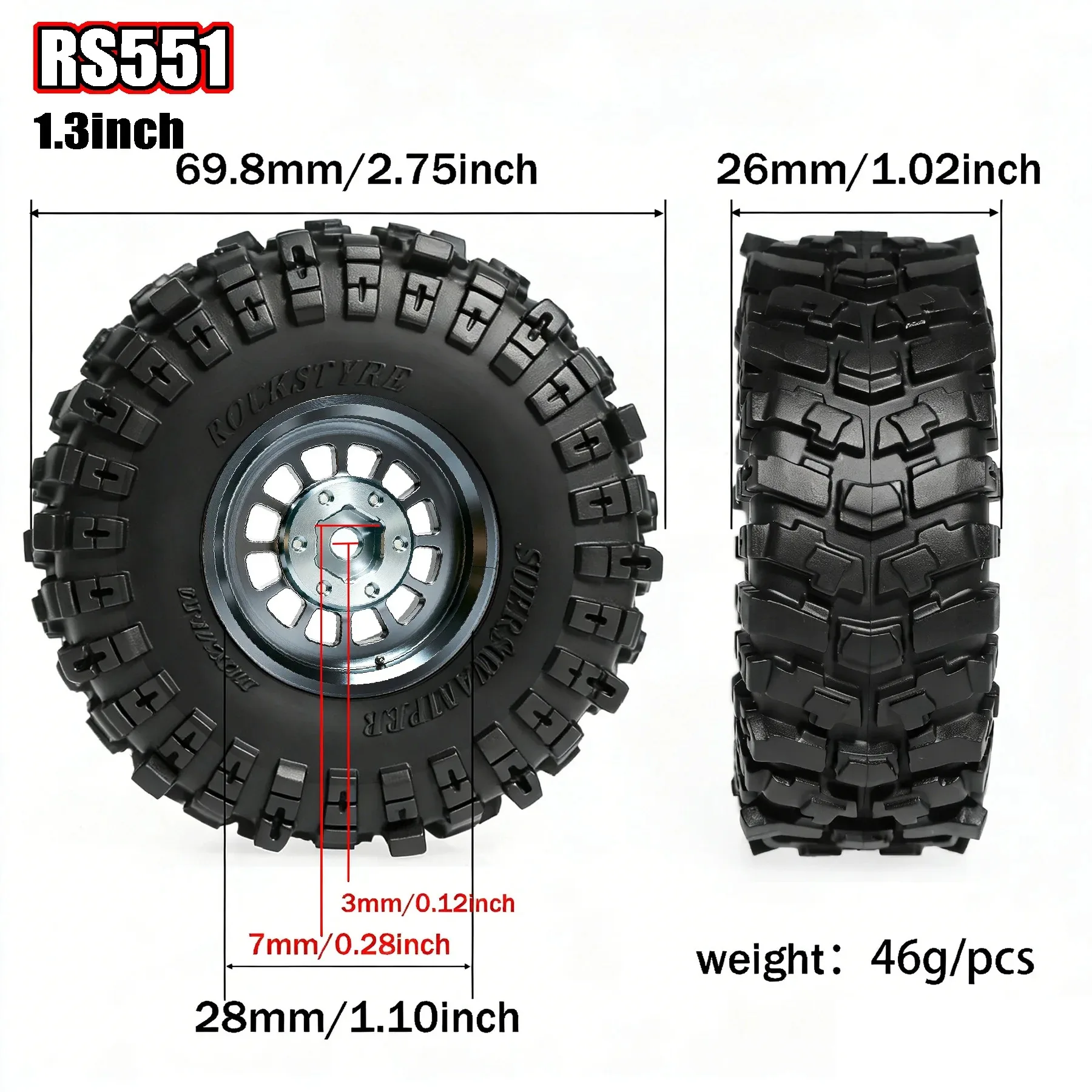 4Pcs 1.3 Mud Terrain Rubber Wheel Tires 1.3