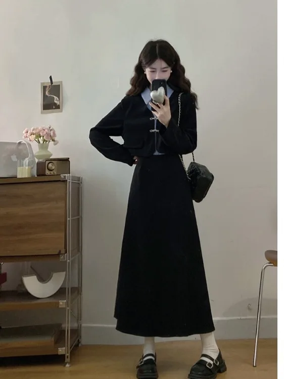 

Женское платье больших размеров с длинным рукавом, воротником-стойкой, в стиле пэчворк, осенне-зимнее, новое, с завышенной талией, скрывающее живот, А-силуэт