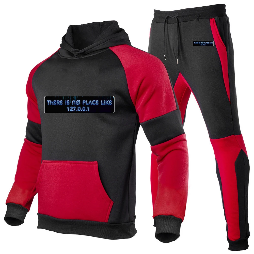 2025 IP Address Graphic Men Spring Autumn There Is No Place Like 127.0.0.1 Patchwork Pullover+Casual Sweatpants Sports Suit