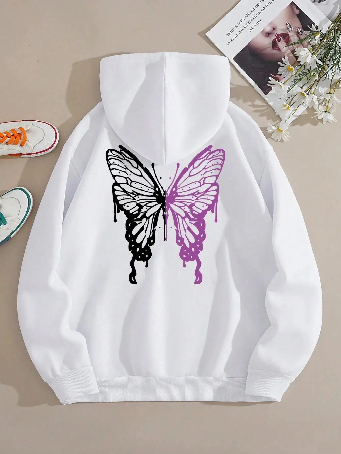 Beautiful Butterfly Printed Tracksuit Women Creative Fashion Casual Hoodies Fleece Warm Comfortable Hooded Sport Street Clothing