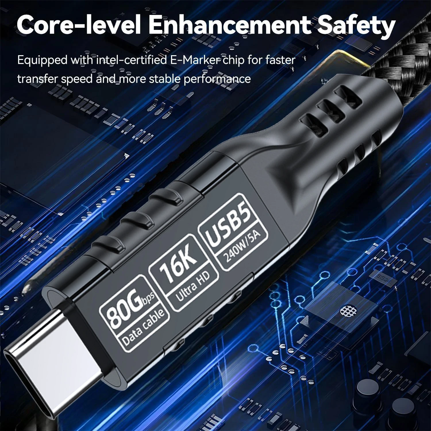 PD240W 80Gbps USB 5 Thunderbolt 5 Type-C كابل 16K 8K 48V/5A Type-C إلى USB C آيفون 16 برو اللوحي التبديل المحمول ماك بوك برو