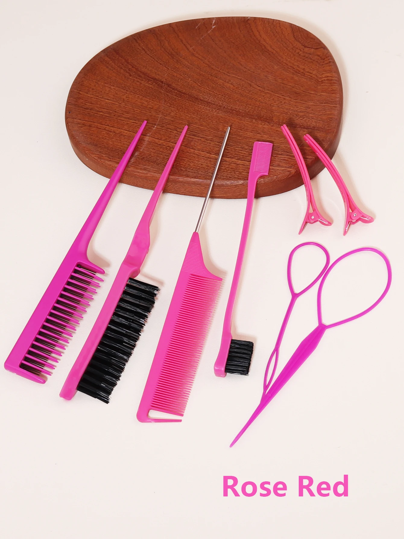 مجموعة مشط تصفيف الشعر مكونة من 8 قطع مع مشط ثلاثي المسيل للدموع ومشط ذيل الماوس وفرشاة حافة وإكسسوارات صالون الشعر الخاصة بشعر مستعار حقيقي