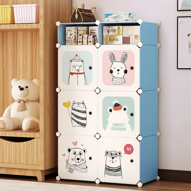 

Cartoon DIY Assemble Storage Cabinet Plastic Wardrobe Shoe Cabinet Large Capacity Multifunctional Organizational Storage Rack