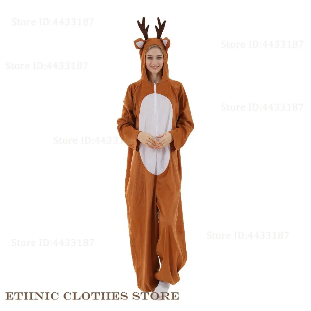 크리스마스 순록 코스프레 의상 만화 Kigurumi 점프 슈트 파자마 재미 있은 부모-자식 복장 Onesies Bodysuit 할로윈 의상
