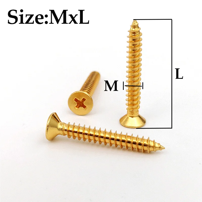 Neue reine Messing-Waschbecken-Senkkopf-Phillips-flache selbstschneidende Schrauben M2 M3 M3,5 M4 M5 Gewinde goldene Schrauben Holzbrettmöbel – Detail 4