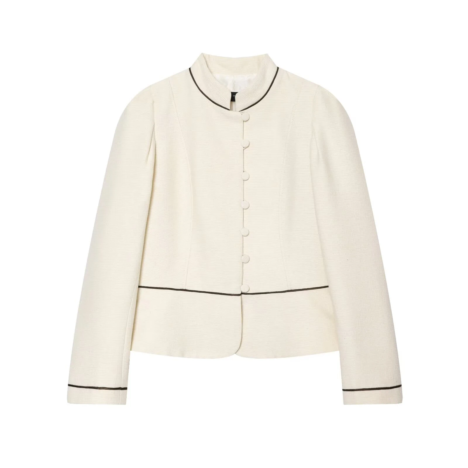 European and American style 2026 summer new women's long sleeved stand up collar contrasting color trim slim fit suit jacket