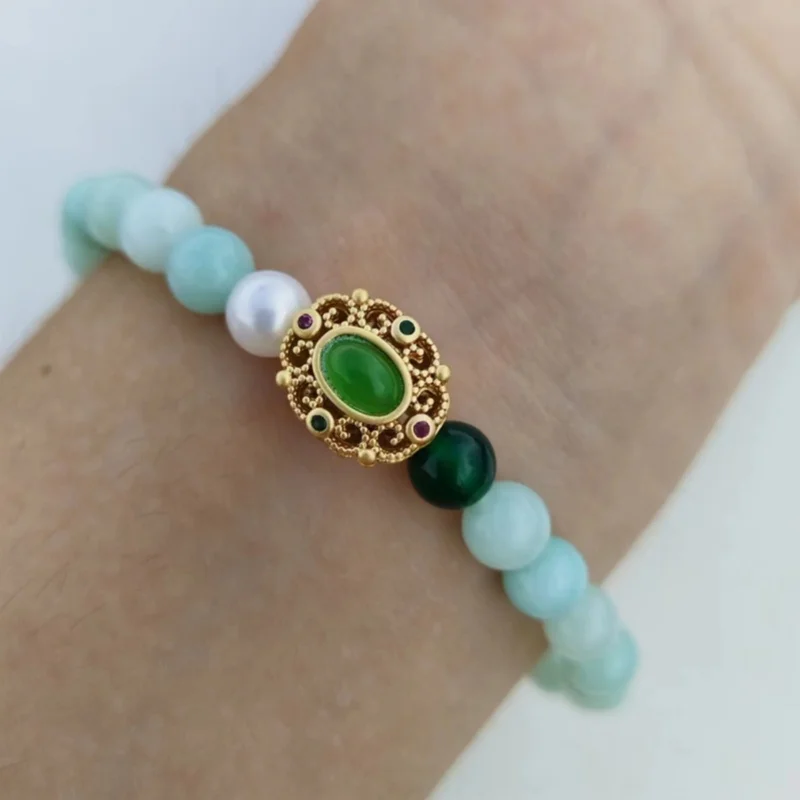 Hetian White Jade Inlaid Imitation Jade Bracelet for Girlfriend