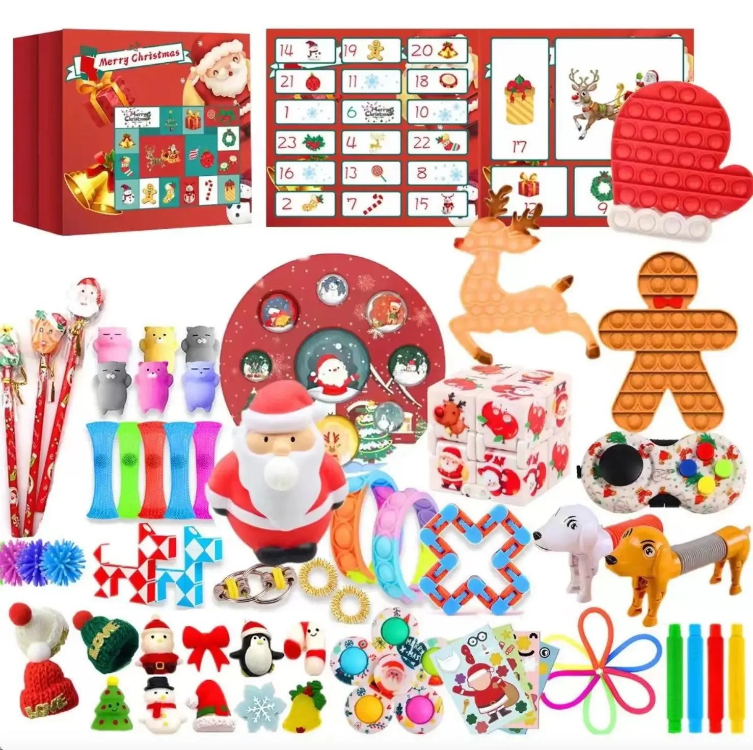 2025 Christmas Advent Calendar Figet Toys Santa Claus Countdown Calendars Surprise Box for Kids New Year Christmas Gift