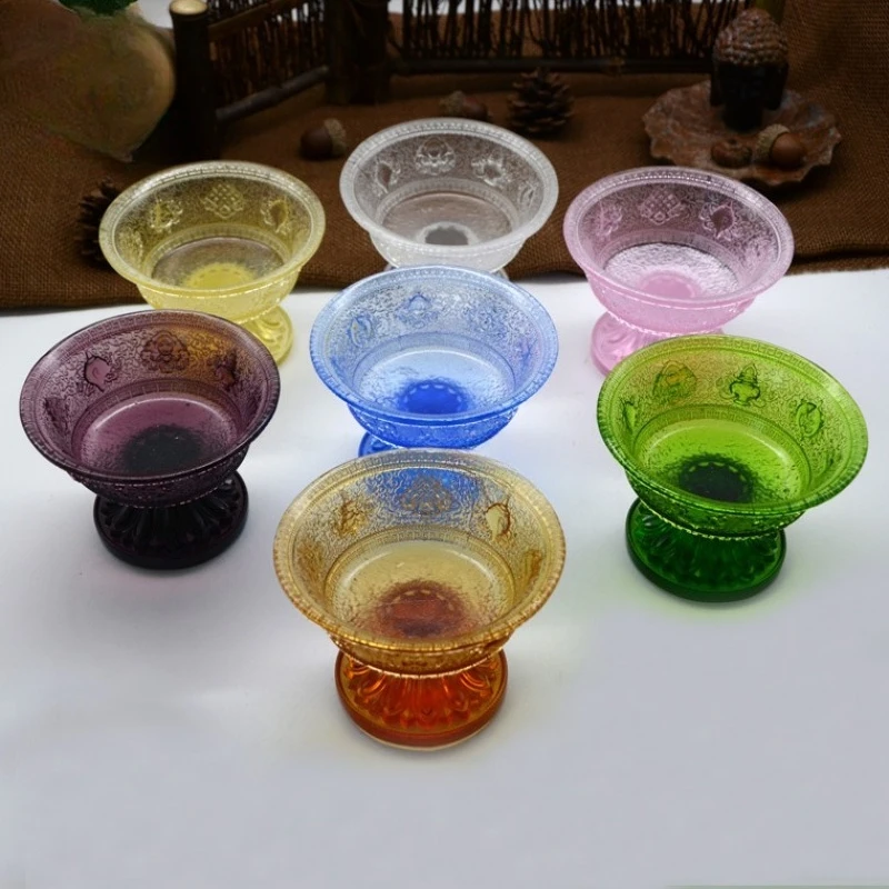 Ancient glazed bowls for eight auspicious tantra temples, Buddhist hall supplies, holy water cups, fruit plates for Buddha
