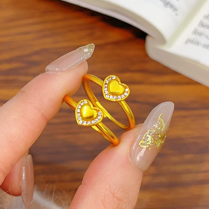 

Fashion K18 Gold Color Heart Shape Ring for Women Bride Wedding Engagement High Jewelry Rings Gifts Not Fade