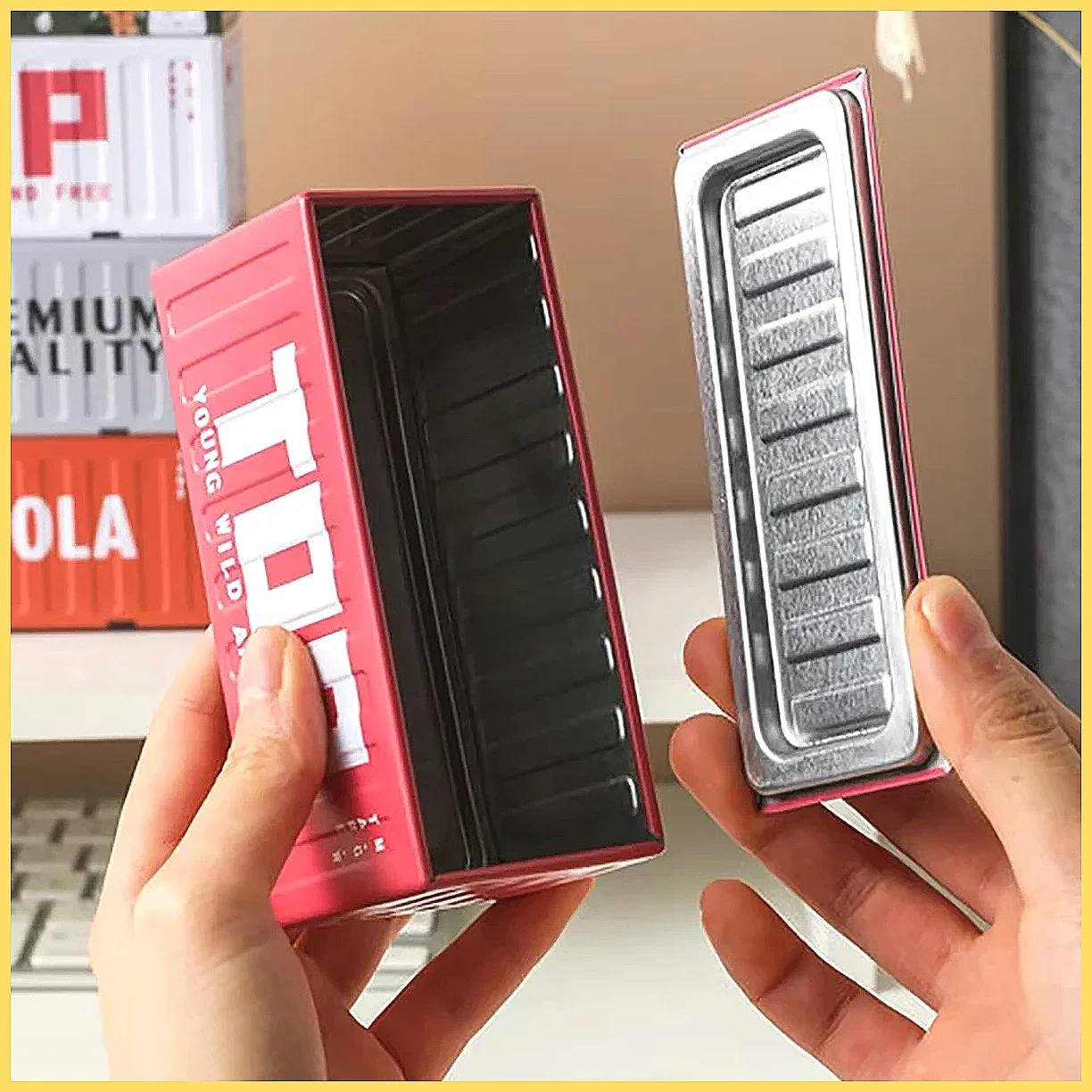 Compact Metal Iron Storage Container Box Desktop Organizer Tube Mini Office Supply Box Durable Desk Organizer Tinplate Box Gift
