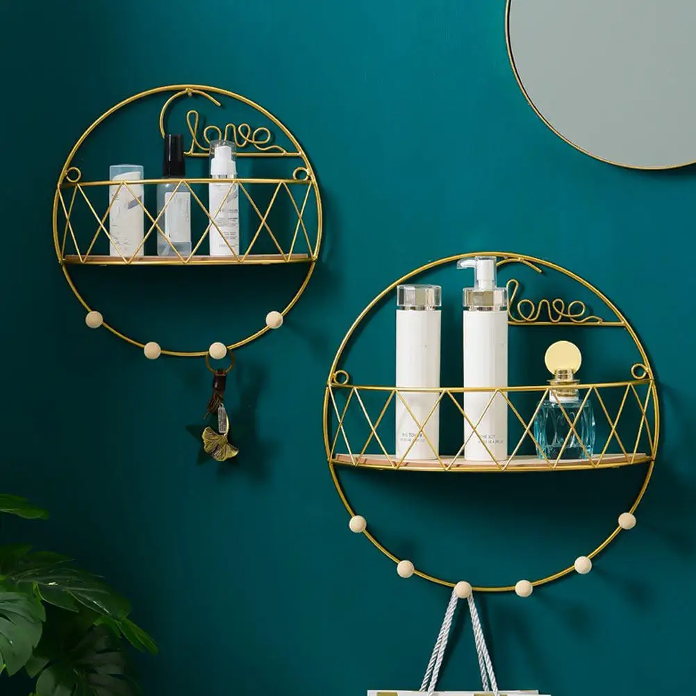 1Pcs Gold Wall-Mounted Decorative Storage Rack Creative Hanging Shelf for Living Room Bedroom Entryway Home Organization Wall view 2