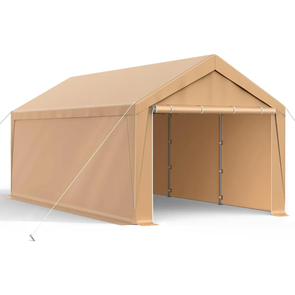 10x20FT Heavy Duty Carport, Portable Garage with Removable Sidewalls and Doors for Car, UV Resistant Waterproof Carport Canopy