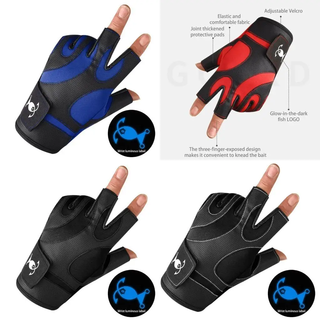 

R6FE Wear Resistance Kayak Gloves Ice Fishing Gloves for Men and Women Fly Fishing Gear 3 Cut Finger Fishing Gloves