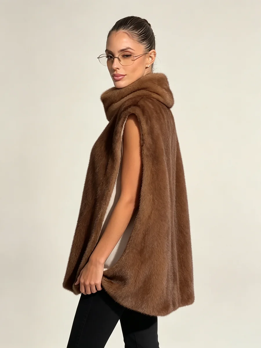 LIMO Women Faux Mink Fur Vest Sleeveless Wrap High Neck Warm Luxury Fur Gilet