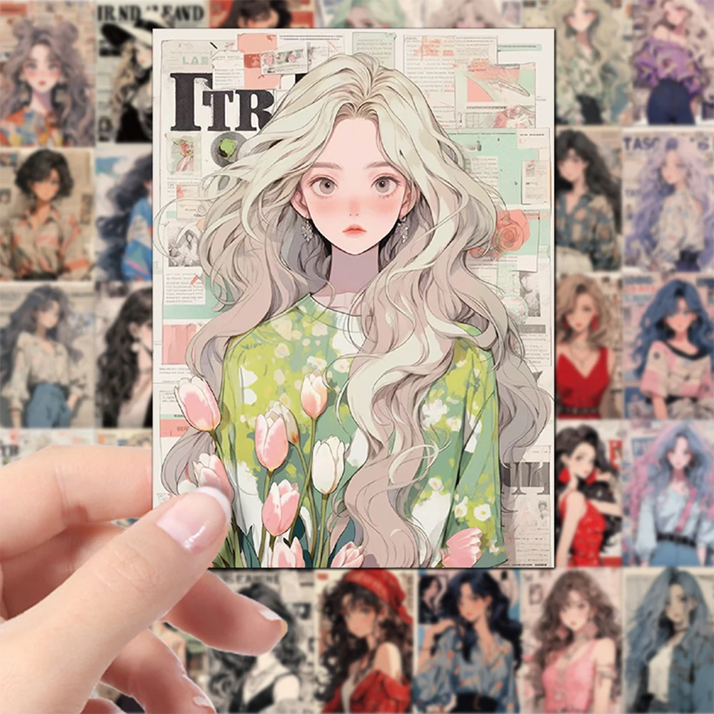 10/30/60Pcs Anime Cute Vintage Girl Graffiti Stickers Fashion Style Aesthetic Classic Cartoon Decals DIY Phone Sticker Wholesale