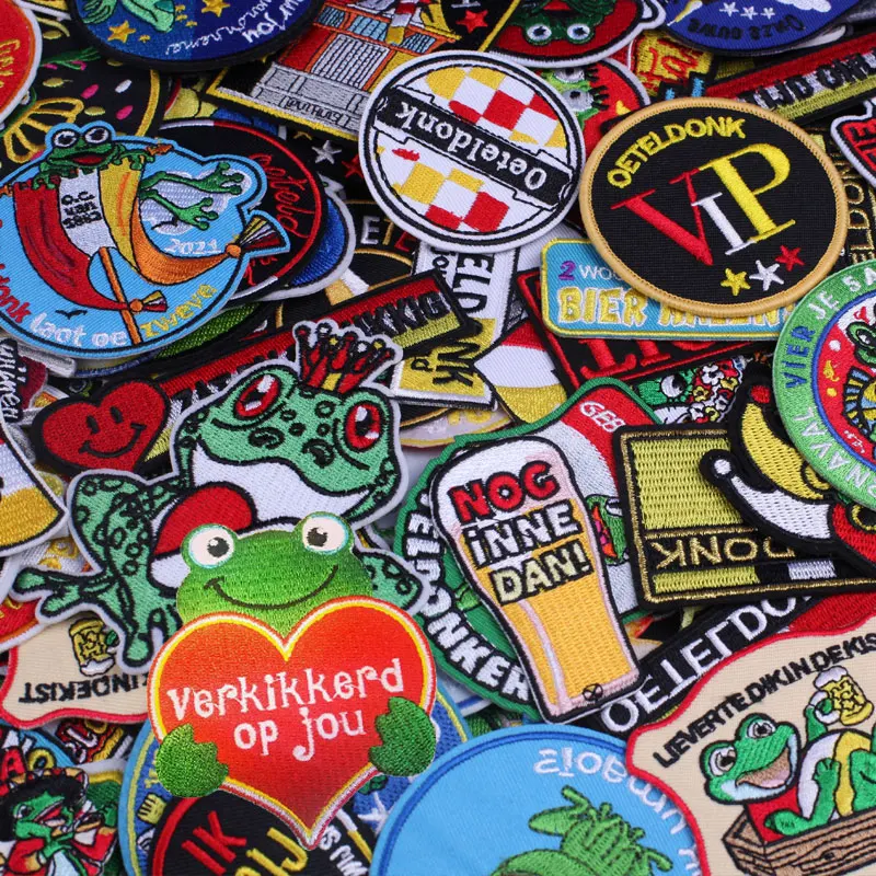 10/30/50pcs Random Oeteldonk Emblem Patch Emblemen Carnival for Netherland Iron on Frog Embroidery Patches for Clothing Stickers