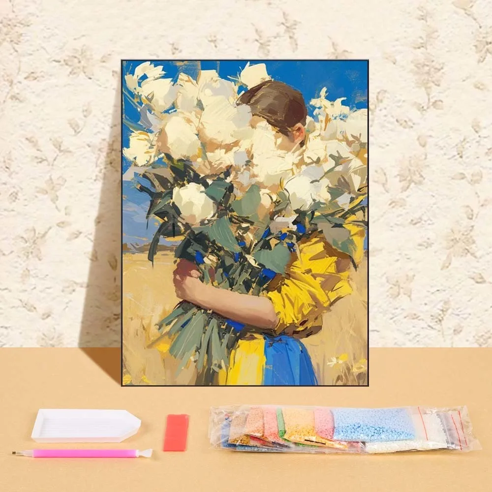 

Diy Diamond Painting Flower Peace Girl Full Round Drill Mosaic Art Picture For Bedroom Wall Decoration Diy Craft Gift Kit