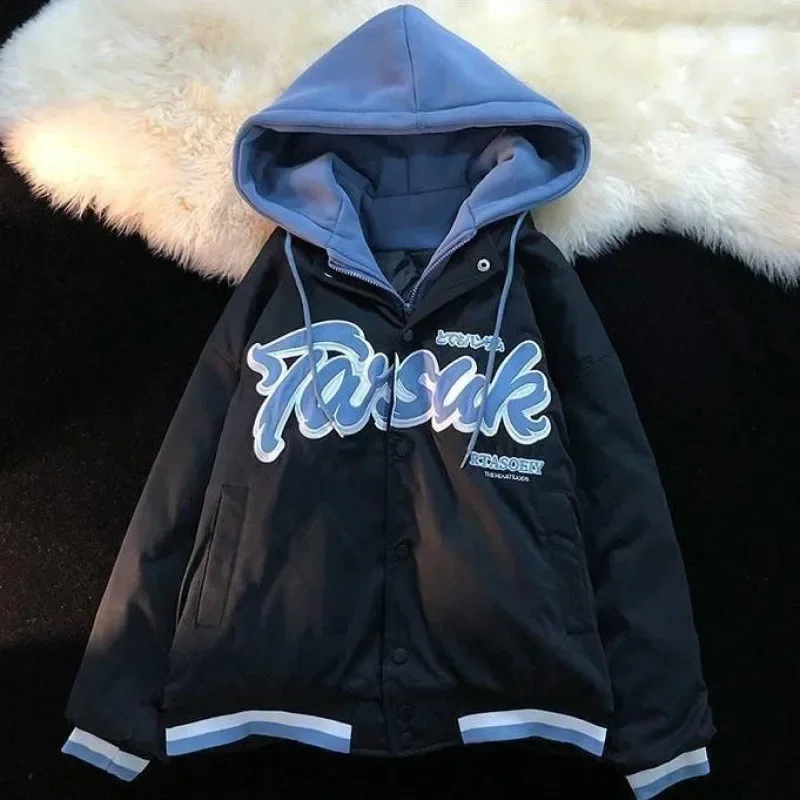 Y2k Hooded Baseball Uniform Handsome Retro Harajuku Style Jacket Spring And Autumn Student Couple Sweater Clothes Hoodies Women