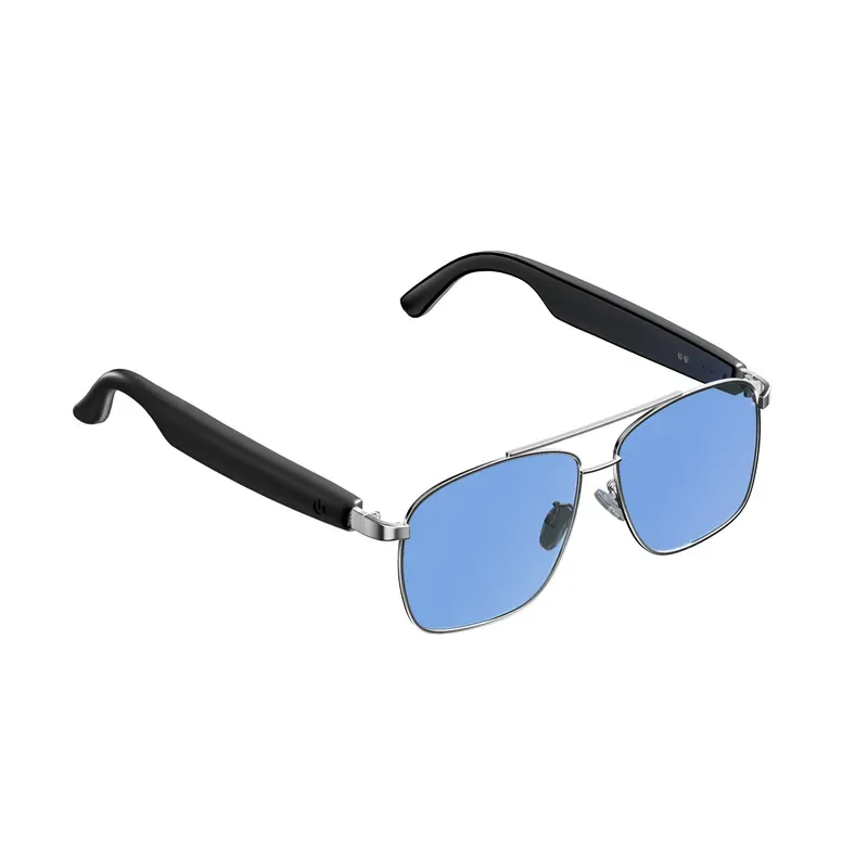AI Translation Smart Glasses Wireless Bluetooth Calling Stainless Steel Frame Double Beam Pilot Sunglasses for Men Women UV