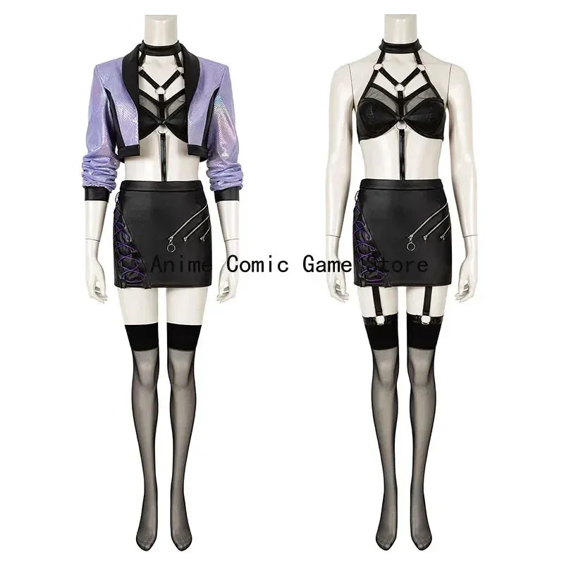 In Stock Xs-2xl  Evelynn Kda Cosplay  Anime Game LOL KDA Cosplay Bra Skirt Full Set Halloween Party Outfits for Women