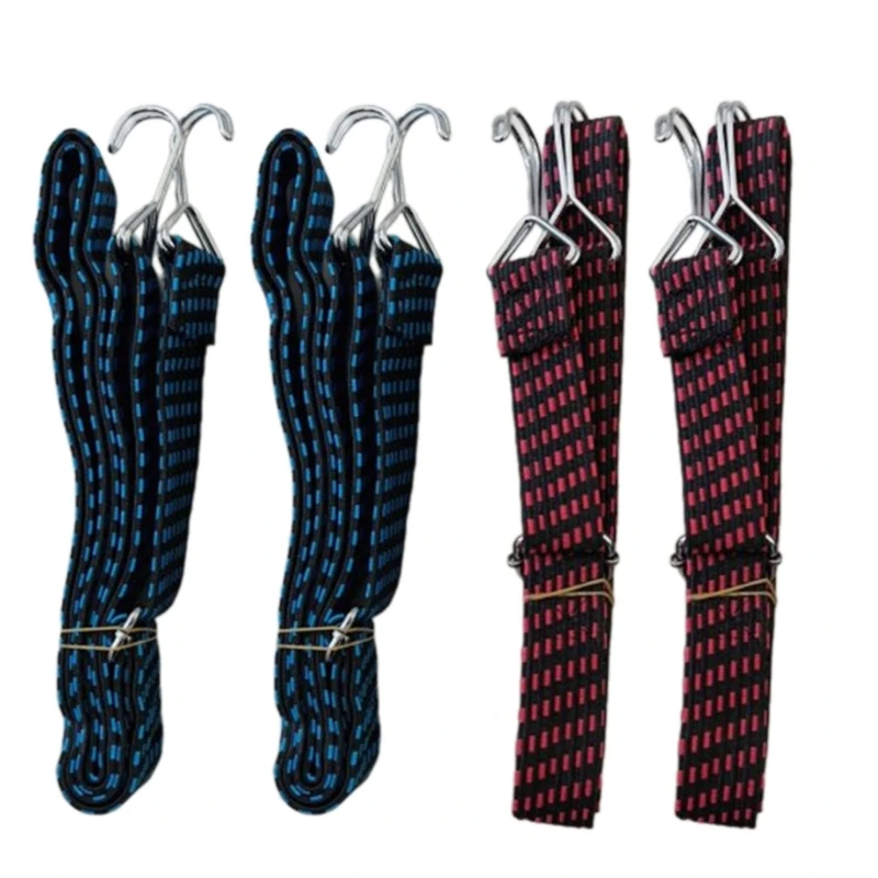 4Pcs Adjustable Flat Bungee Cord with Metal Hook Strong Elastic Rope Easy Use