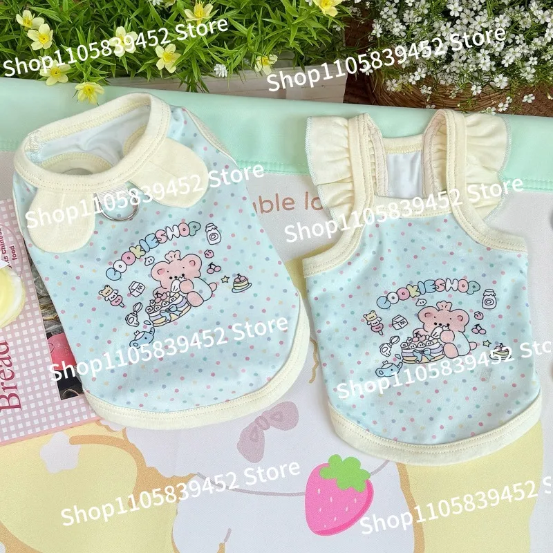 For Cat and Dog Spring and Summer Clothes Thin Cute Printed Macaron Sling Small Short
