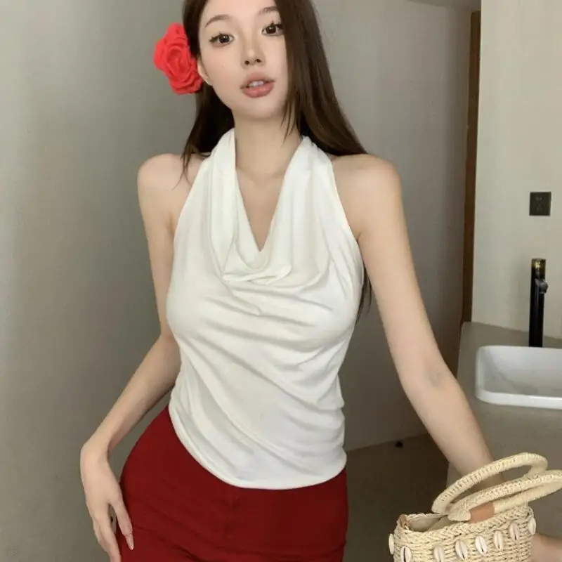 

Pure desire пикантная девушка облегающая сексуальная футболка без рукавов с откидным воротником и висячим воротником для женщин летний сексуальный базовый топ в королевском стиле