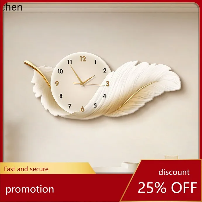 YFY   wall clock living room dining room decorative painting light luxury feather  living room silent wall