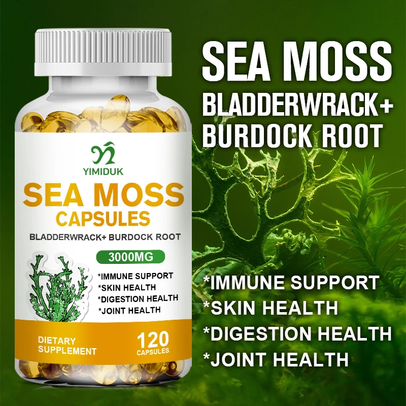 Organic Sea Moss Capsule, Supports Thyroid Health Anti-aging Antioxidant Improve Immunity Detox Beauty Health Supplement