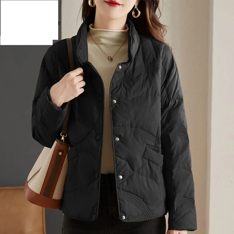 Lightweight Down Cotton Jacket, Women\'s Short Casual Windproof Top,2023 New Winter High-end Warm Standing Collar Mother\'s Coat