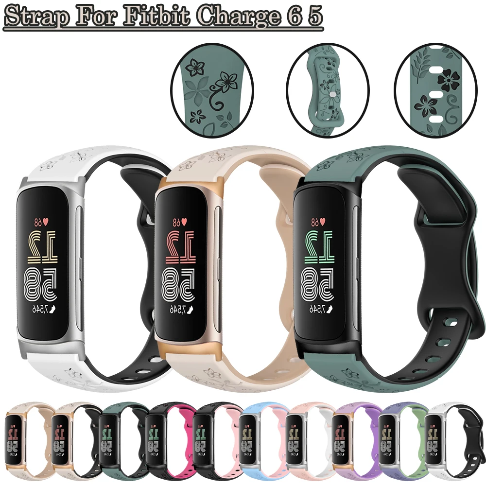 

Двухцветный ремешок с гравировкой для Fitbit Charge 6 5, спортивный силиконовый мужской и женский браслет для Fitbit Charge 5 6, аксессуары для ремешков