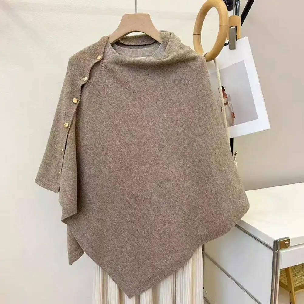 

Merino Wool Scarf Winter Shawl Cape with Button Closure Cozy Thickened Autumn Wrap Soft Solid Color for Weather for Women