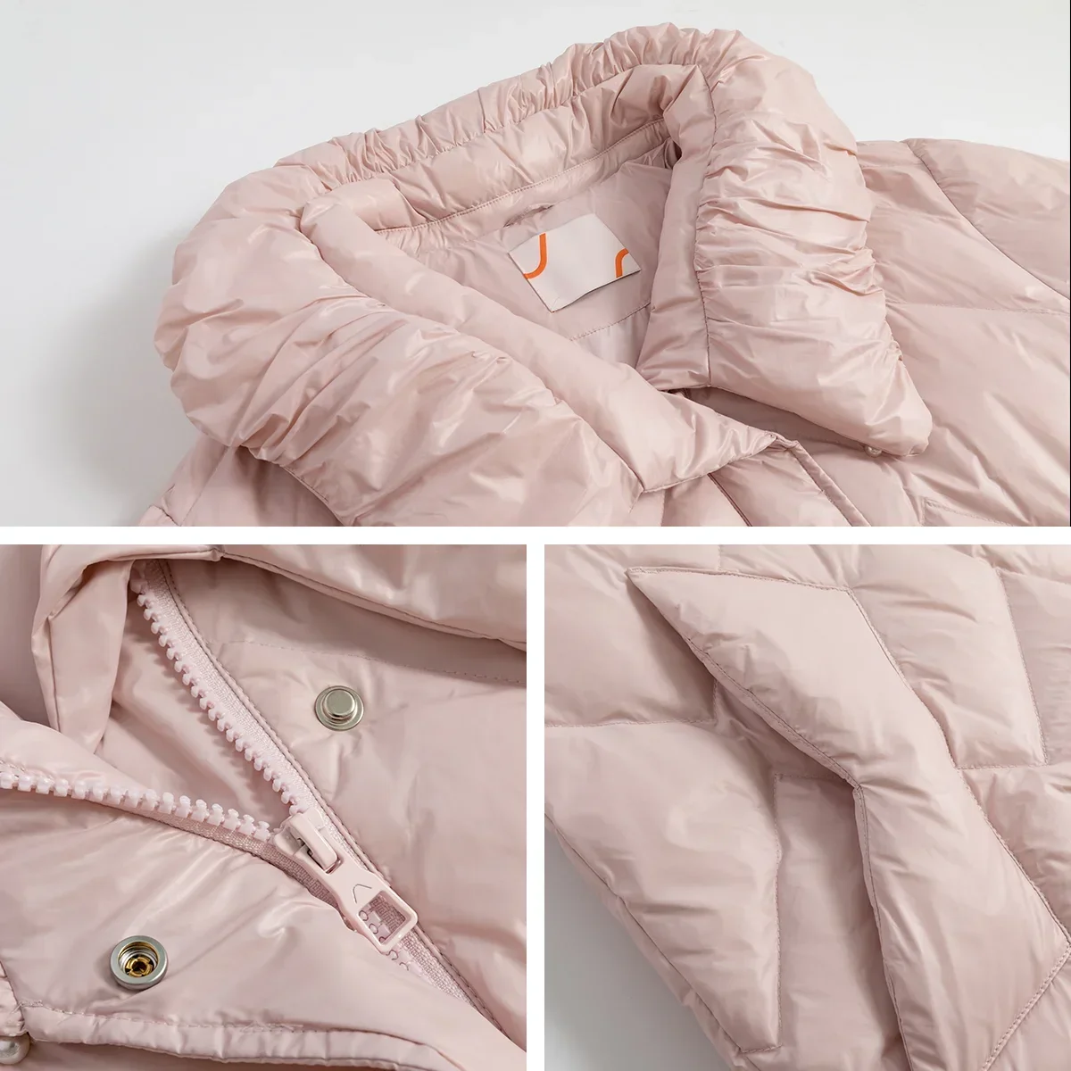 Casaco acolchoado com zíper Eral para o inverno, boa sensação de mão, à prova de vento, calor, para baixo de pato, bem ajustado, leve, moda, inverno, rosa