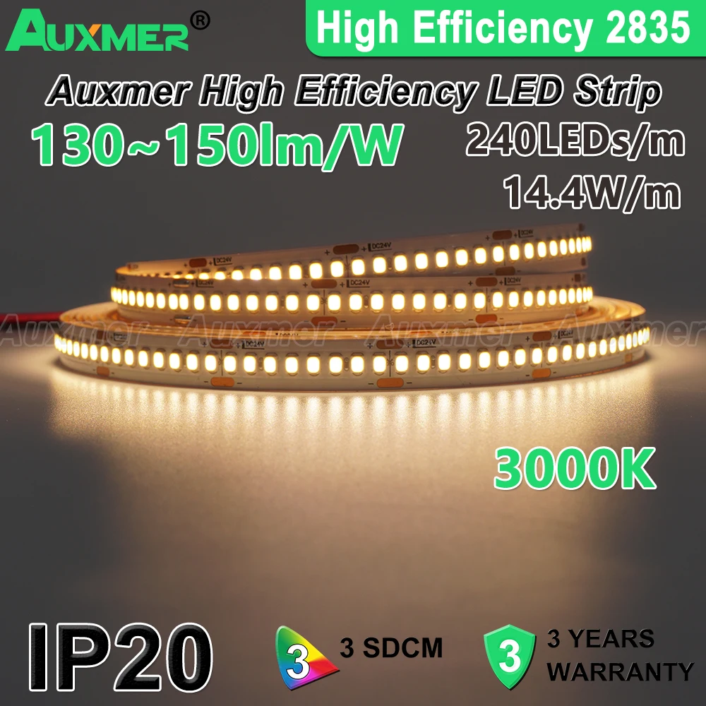 High Efficiency LED Strip Light,130~150lm/W,CRI90,Energy Saving 2835 240LEDs/m,160LEDs/m,80LEDs/m LED Lights,DC12V,DC24V,IP20