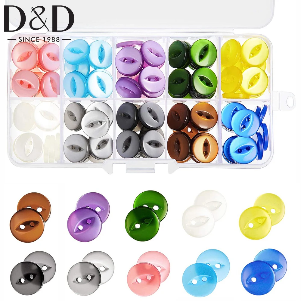 

150Pcs/Set Round Fisheye Buttons Multicolor 2 Hole Baby Resin Buttons For Handmade Knitting Sewing Clothes Crafting 14MM