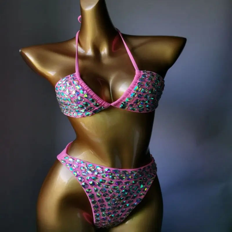 Imagem -04 - Feito à Mão Diamante Bikini Conjunto de Biquíni Barra Crstal Corte Alto Biquíni Inferior Design de Moda Conjunto de Biquíni 2023 Mais Novo