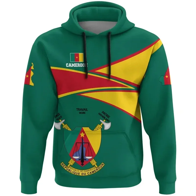 New 3D Cameroon National Flag Printing Hoodies For Men Cameroon Coat Of Arms Graphic Hooded Sweatshirts Harajuku Pullover Hoodie