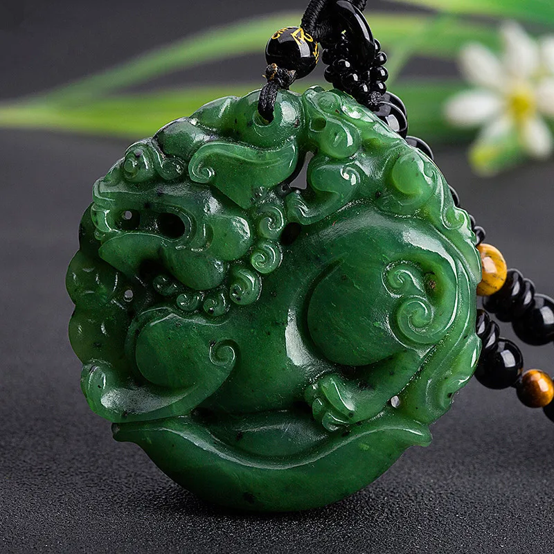 

Green Pi Xiu Hetian Ingot Double-Sided Worker Jade Pendant