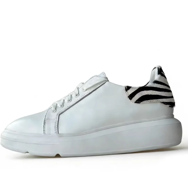 Genuine Leather White Board Shoes for Men's Zebra Pattern Rear Height Increasing Shoes New Casual Sneakers Couple's Sports Shoes