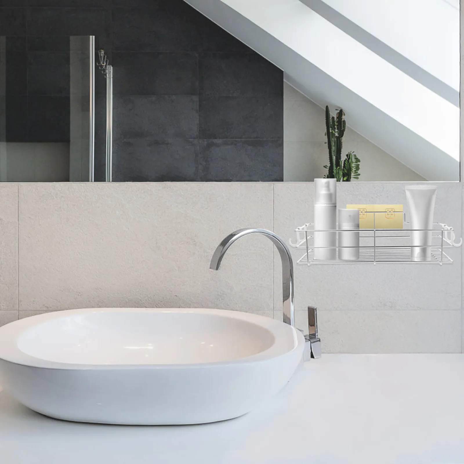 Bathroom Wall-Mounted Storage Rack Stainless Steel Modern Drain Shelf Toilet Organizer Adhesive Shelf Toothbrush Holder Sundries