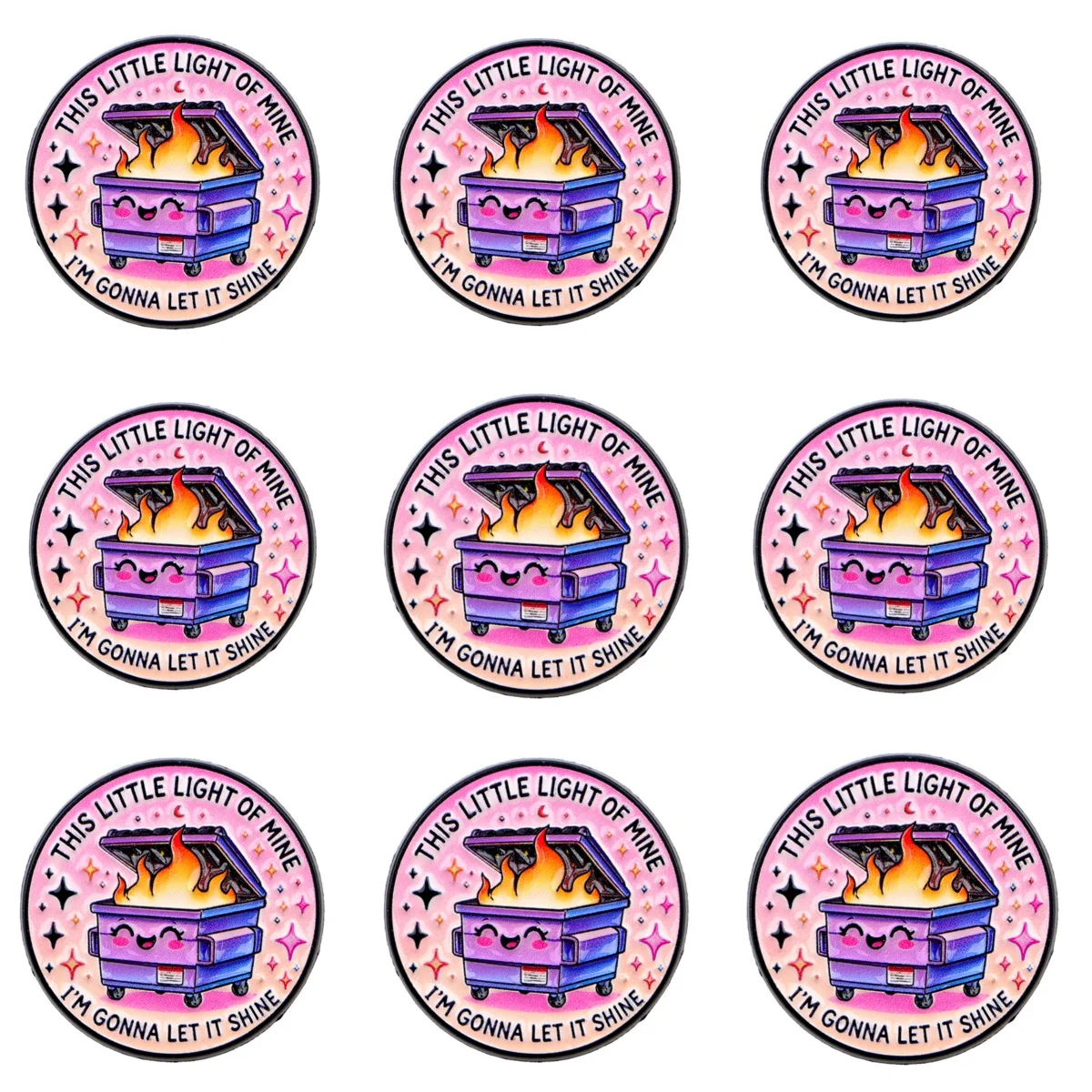 9 Stück Dumpster Fire Emaille-Anstecknadeln mit lustigen Zitaten, Reversabzeichen, niedliche Cartoon-Mülltonnen-Brosche für Rucksack, Kleidung, Dekoration, Geschenk – Detail 6