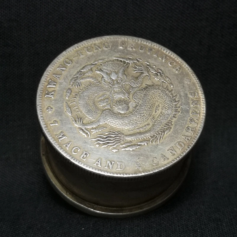 YIZHU CULTUER ART Chinese Tibet Silver Inlay Dragon Statue coin Inkpad Box Seal Old Decoration Gift Collectable