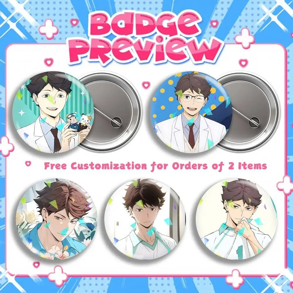 The Setter T-Tooru Oikawa H-Haikyu Round Badge Pins Creative Pins Bag Decor Accessories Fan Collection Gifts for Friends