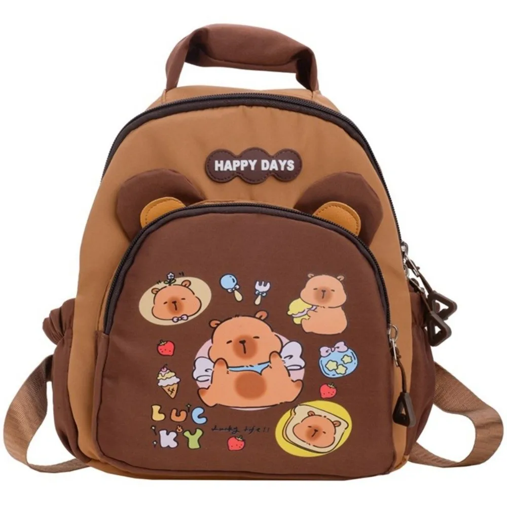 

Рюкзак Kawaii с рисунком капибары, нейлоновый легкий школьный рюкзак с капибарой, большой вместительный рюкзак с несколькими карманами для детского сада