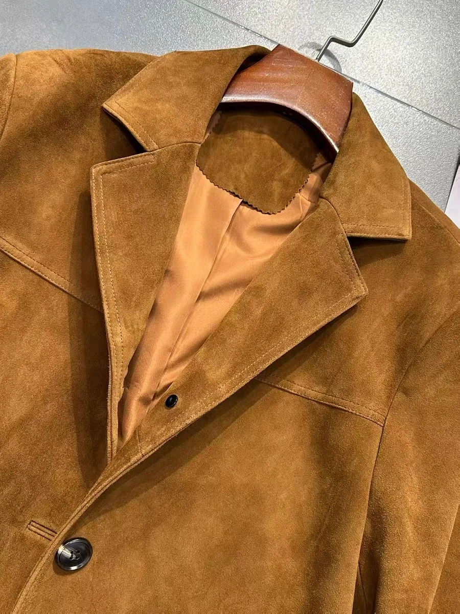 Chaqueta de ante Retro marrón para mujer, traje de cuero holgado de gran tamaño, chaqueta informal para mujer, ropa de calle, novedad de 2025