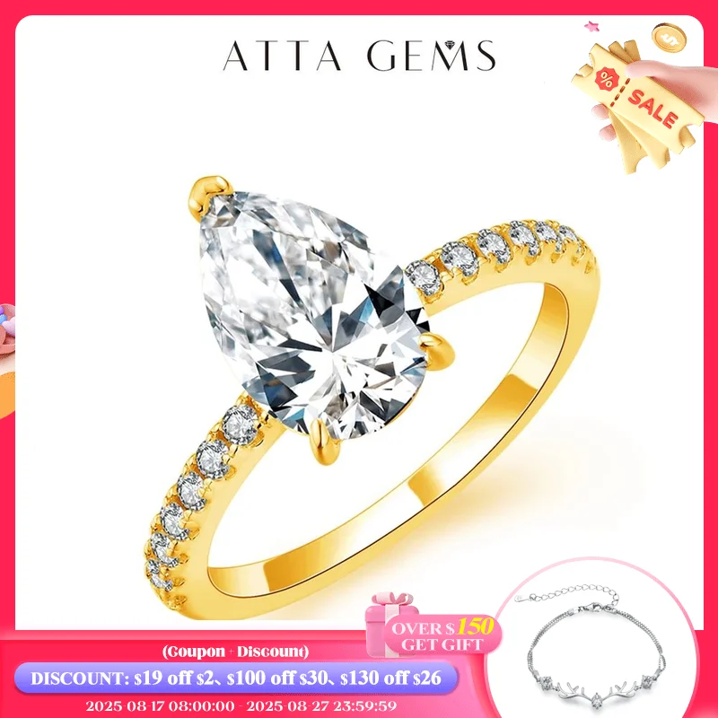 

ATTAGEMS New D Color Moissanite Rings Pear Cut 3.0ct S925 Sterling Silver Classic Wedding Engagement Ring for Women Fine Jewelry